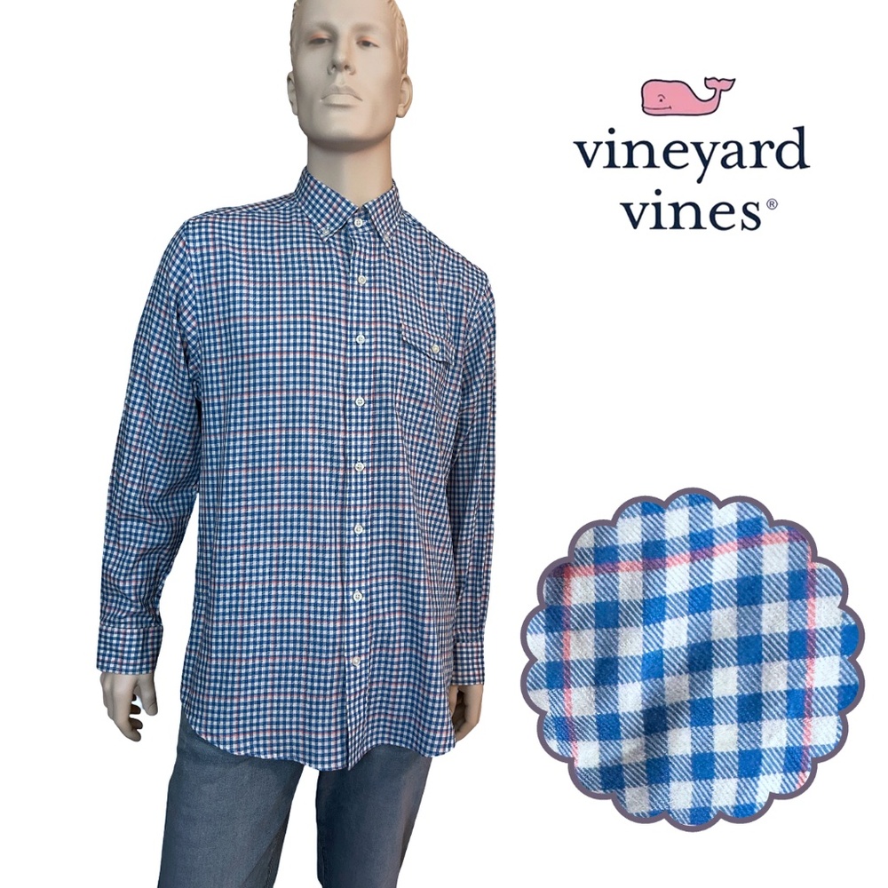 Vineyard Vines Shirt Shep & Ian Window Pane Button Down Collar Crosby Slim Fit - Picture 14 of 16